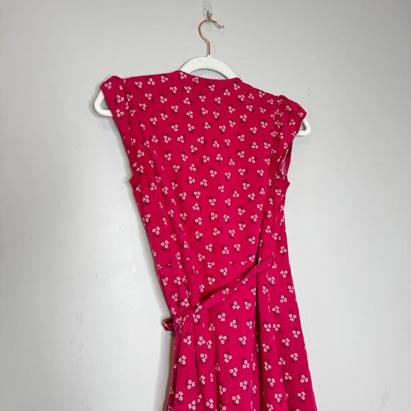 Draper James Red Floral Wrap Dress Tie Waist V-Neck Short Sleeve Size 0 - Picture 6 of 9